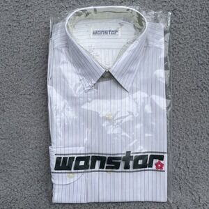 Vintage Wanstar 1970s-80s White Striped Dress Shirt Button Long Sleeve 14 1/2-31